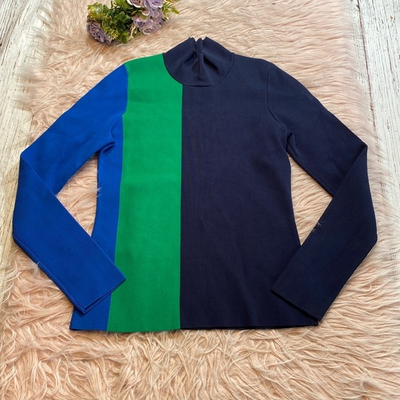 Tory Sport Knit Colorblock Turtleneck Long Sleeve Top sz XS - Picture 2 of 9